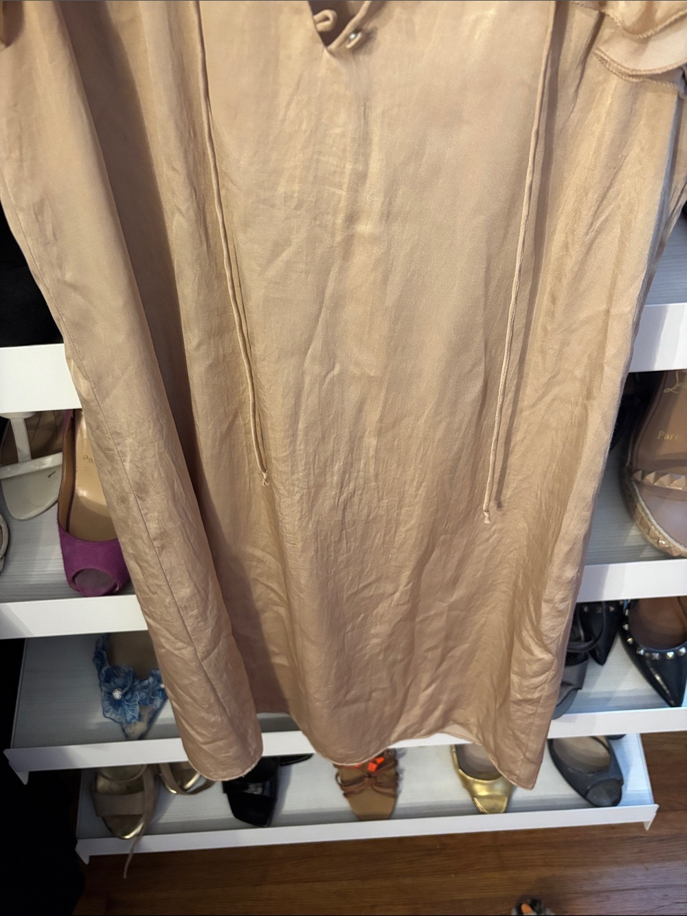 LOFT Beige Ruffle-Shoulder Mini Dress - Picture 4 of 4